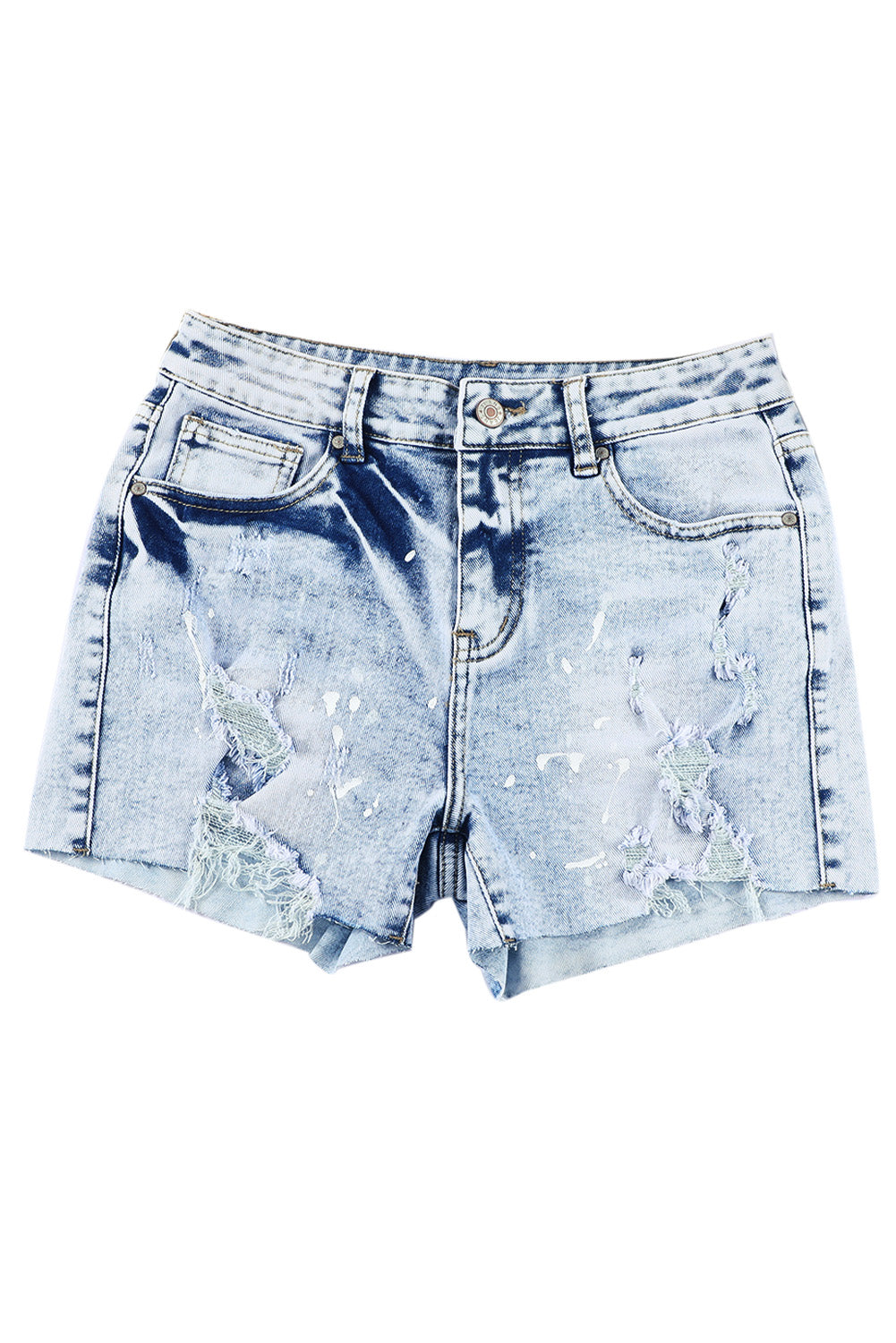 Hemelsblauwe versleten gebleekte denim shorts