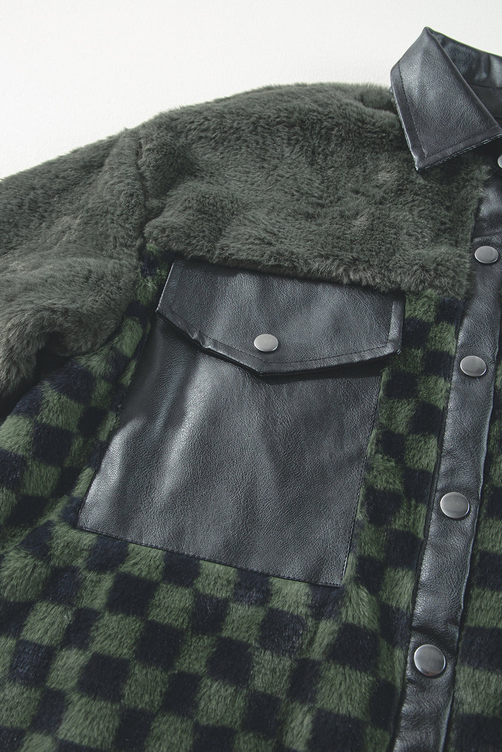 Vineyard Green Fleece Checkerboard Flap Pocket Drukknoop Jas