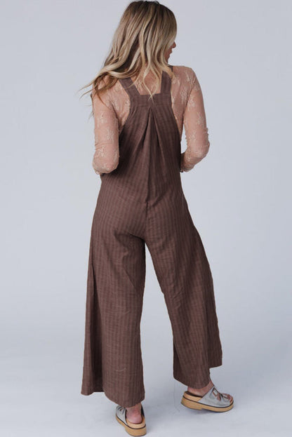 Black Striped Pleated Wide Leg Pocketed Jumpsuit