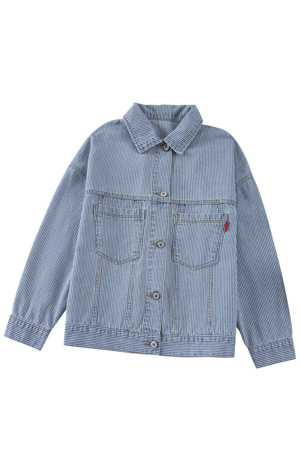 Blue Stripe Washed Oversize Pocketed Denim Jacket