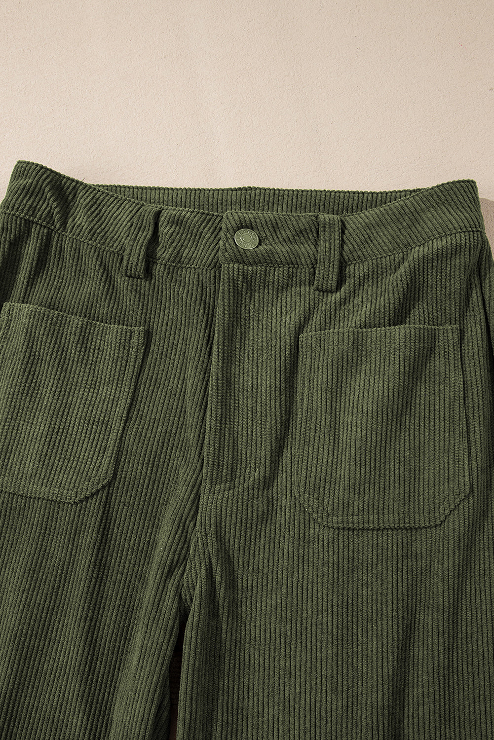 Groene corduroy broek met hoge taille en vierkante zakken