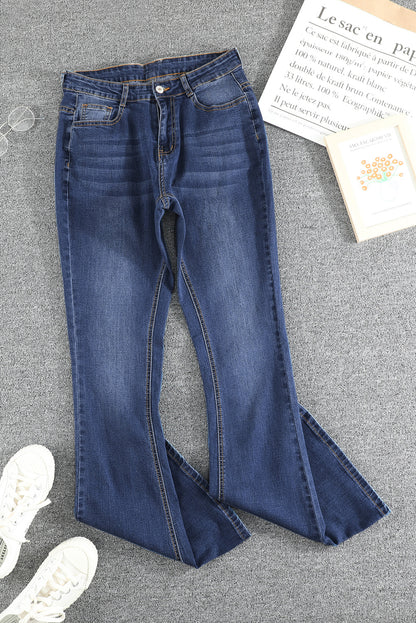 Mediumblauwe vintage wijde pijpen jeans