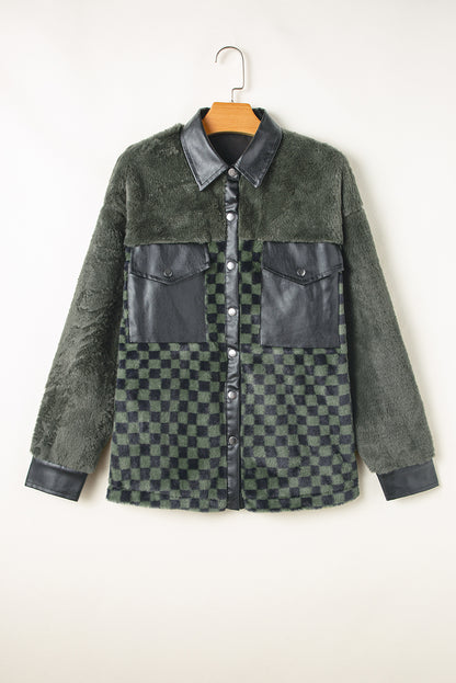 Vineyard Green Fleece Checkerboard Flap Pocket Drukknoop Jas