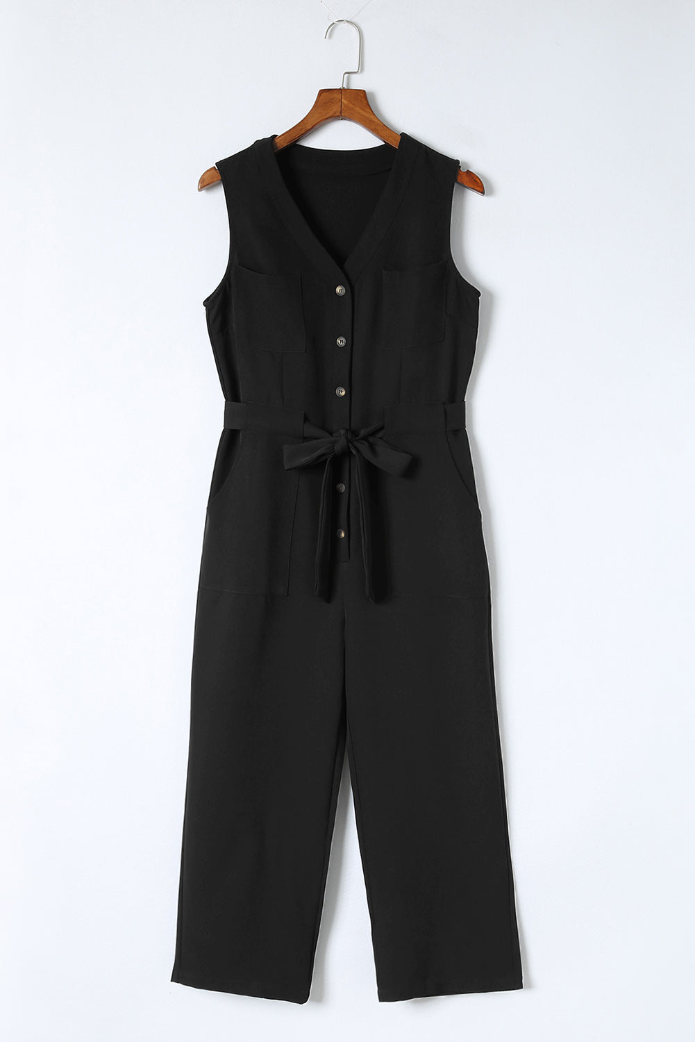 Zwarte geknoopte mouwloze cropped jumpsuit met sjerp