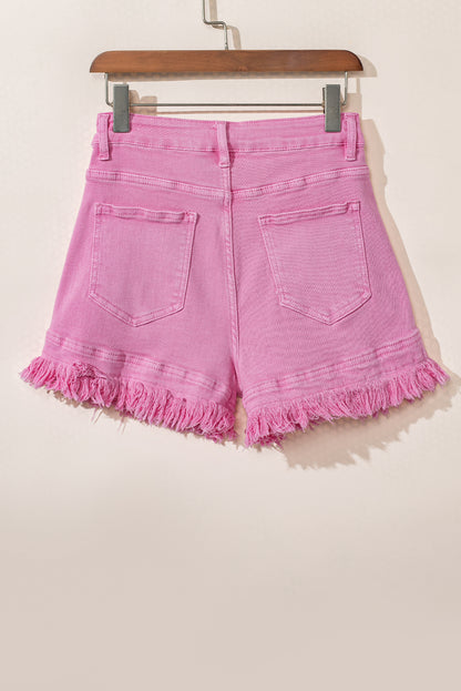 Turquoise Frayed Edge Mid Rise Denim Shorts