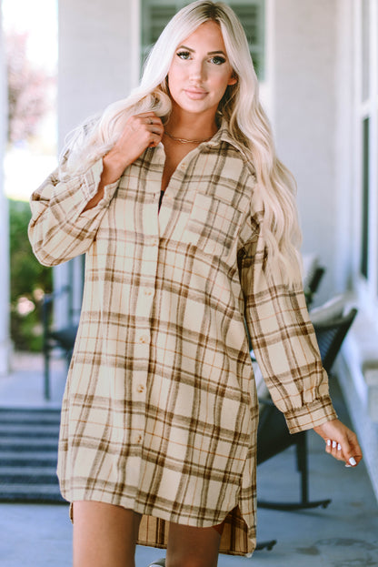 Khaki Western Plaid Button Up Losse Overhemdjurk