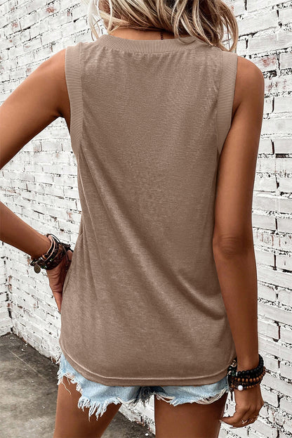 Black Ribbed V Neck Tank