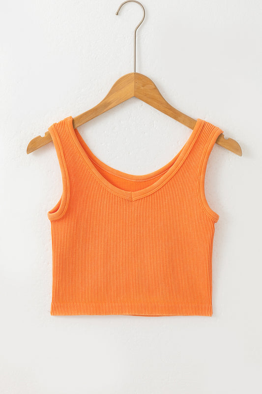 Grapefruit Orange Ribbed Naadloze Cropped Tanktop