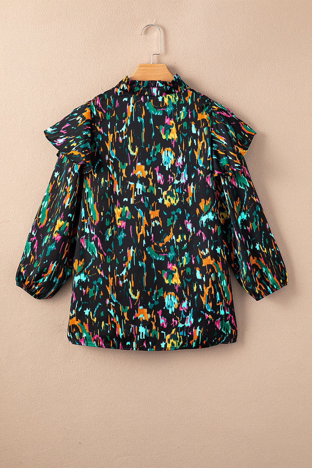 Blouse met veelkleurige abstracte print, 3/4 pofmouwen en ruches