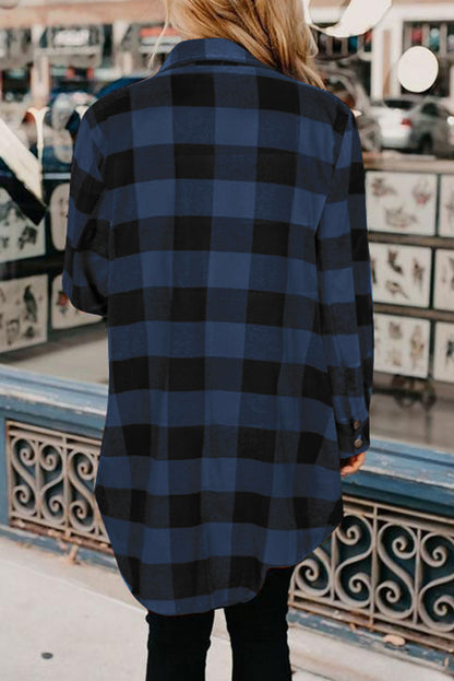 Brown Turn-down Collar Plaid Shirt Coat