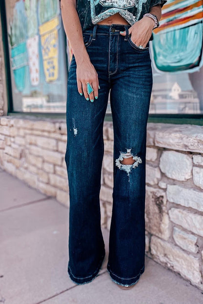 Echte Teal High Rise Ripped Bell Bottom Jeans