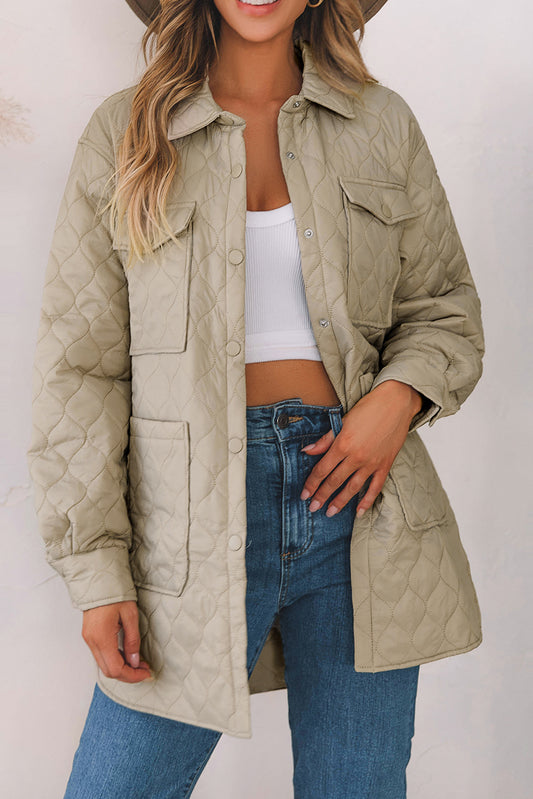 Manteau matelassé beige à 4 grandes poches et boutons