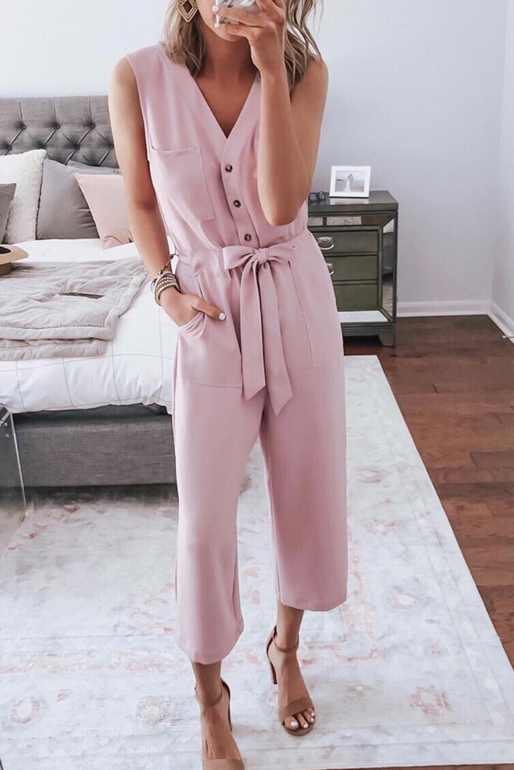 Zwarte geknoopte mouwloze cropped jumpsuit met sjerp