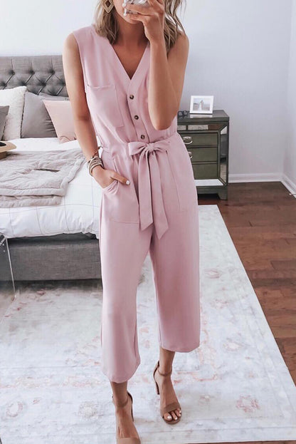 Zwarte geknoopte mouwloze cropped jumpsuit met sjerp