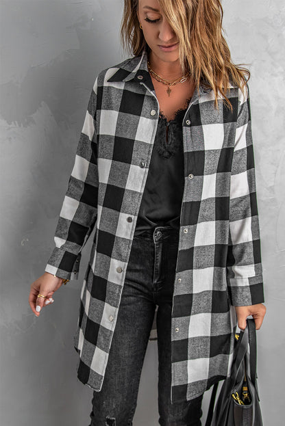 Brown Turn-down Collar Plaid Shirt Coat