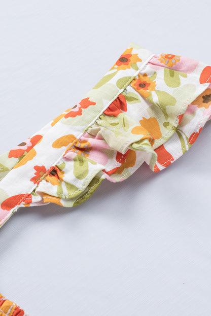 Veelkleurige gegolfde, mouwloze mini-jurk met hoge taille en bloemen