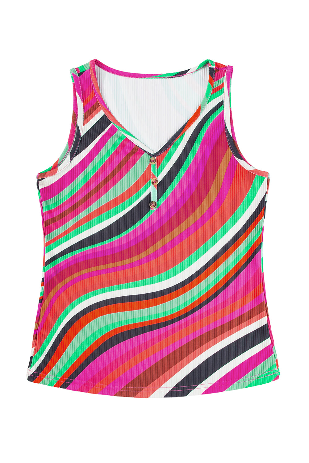 Multicolour Wavy Striped Buttoned V Neck Tank Top