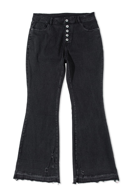 Zwarte jeans met hoge taille en knopen aan de voorkant en flared pijpen