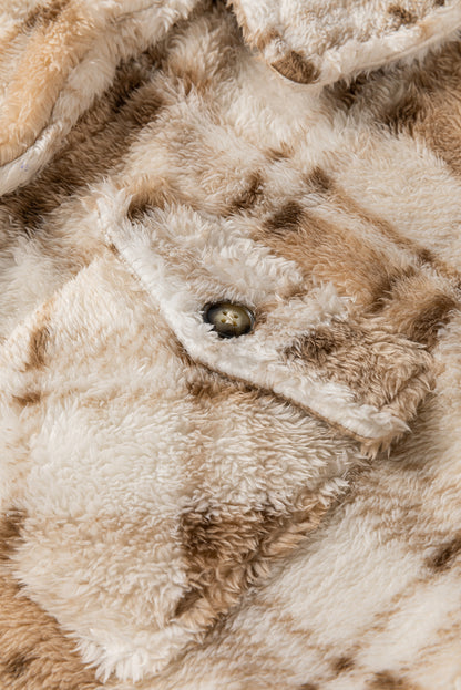 Khaki Sherpa Plaid-jas met knoopsluiting en zakken