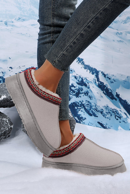 Chestnut Contrast Print Suede Plush Lined Snow Boots