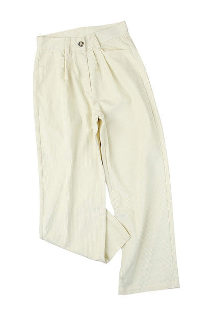 Beige Corduroy Hoge Taille Rechte Broek