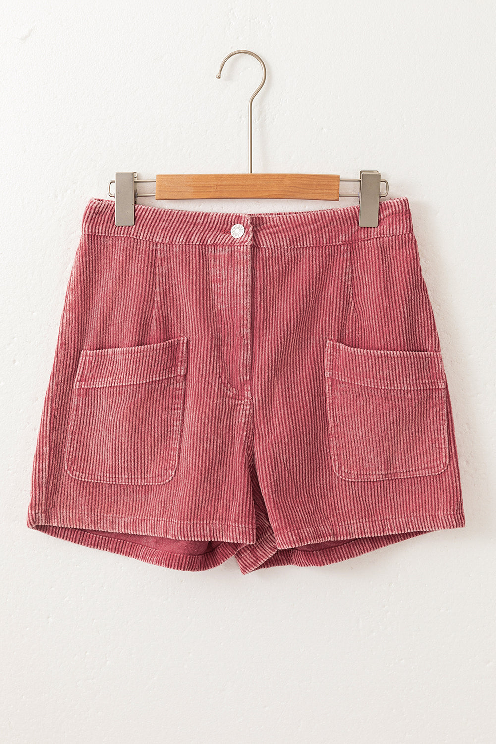 Roze vintage minerale wassing corduroy shorts met zakken