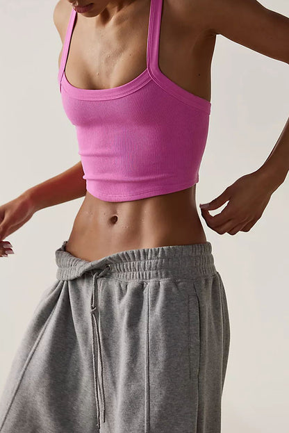 Grapefruit Orange Athletic Ribbed Cropped Cami Top