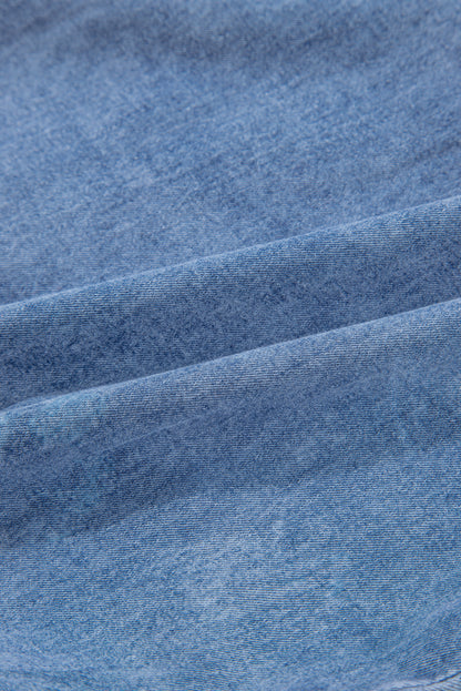 Hemelsblauwe Acid Wash V-hals gelaagde denimjurk