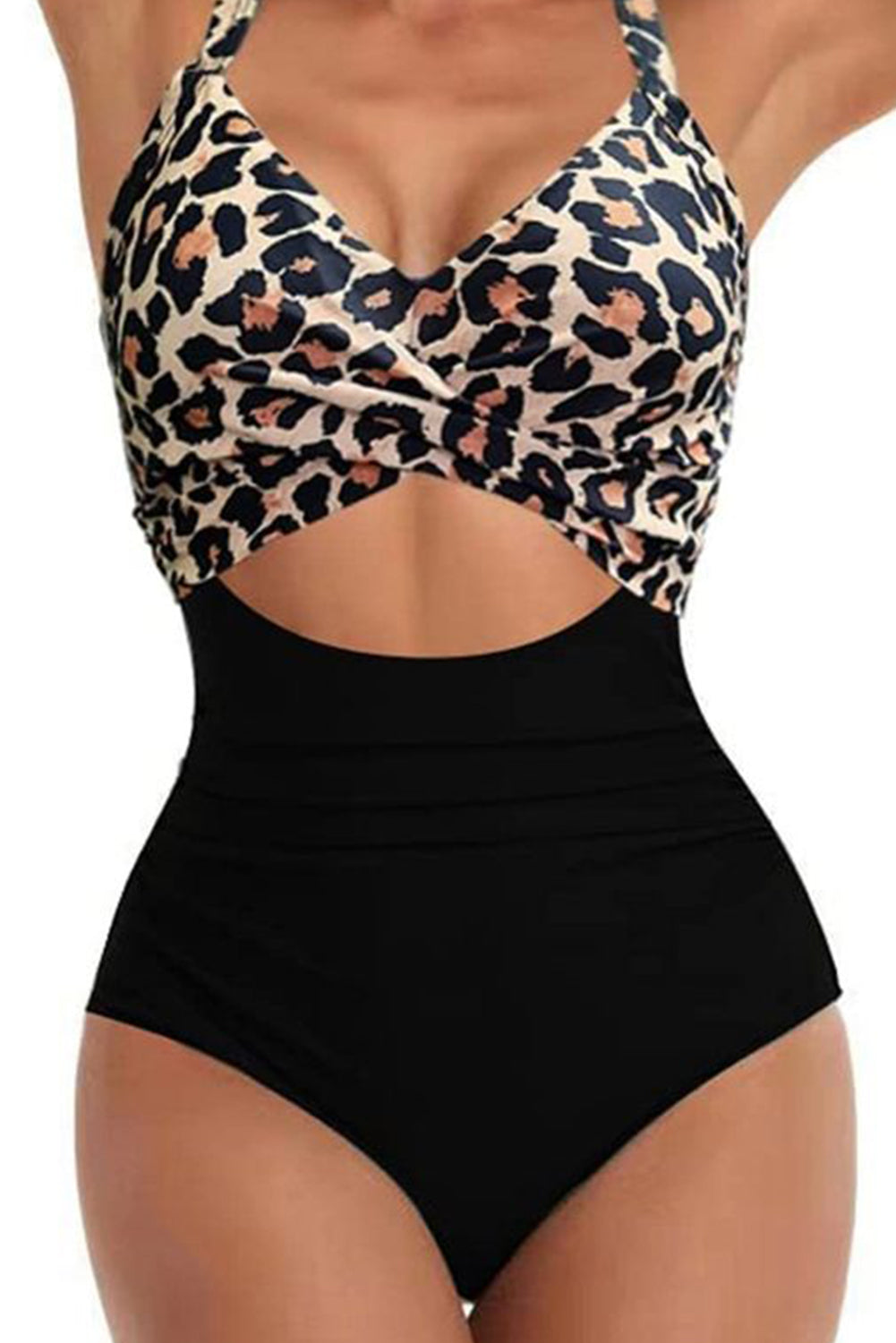 Zwarte 2-kleurige gekruiste cutout monokini zonder rug