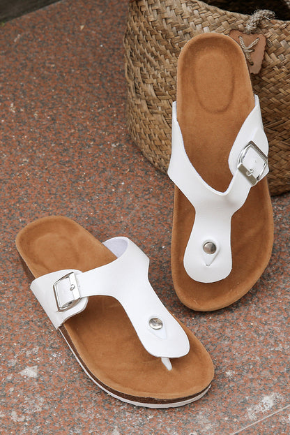 Witte vintage gesp PU leren teenslippers