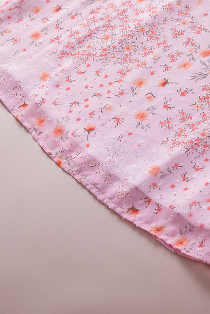 Roze mouwloze top met trekkoord en ruches met bloemenprint