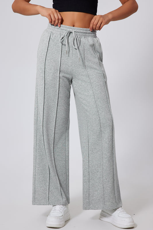 Pantalon de survêtement gris à taille haute et jambe large avec cordon de serrage