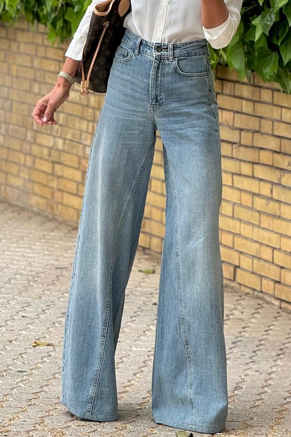 Dusk Blue Acid Wash Extra Wide Leg High Waist Lange Jeans