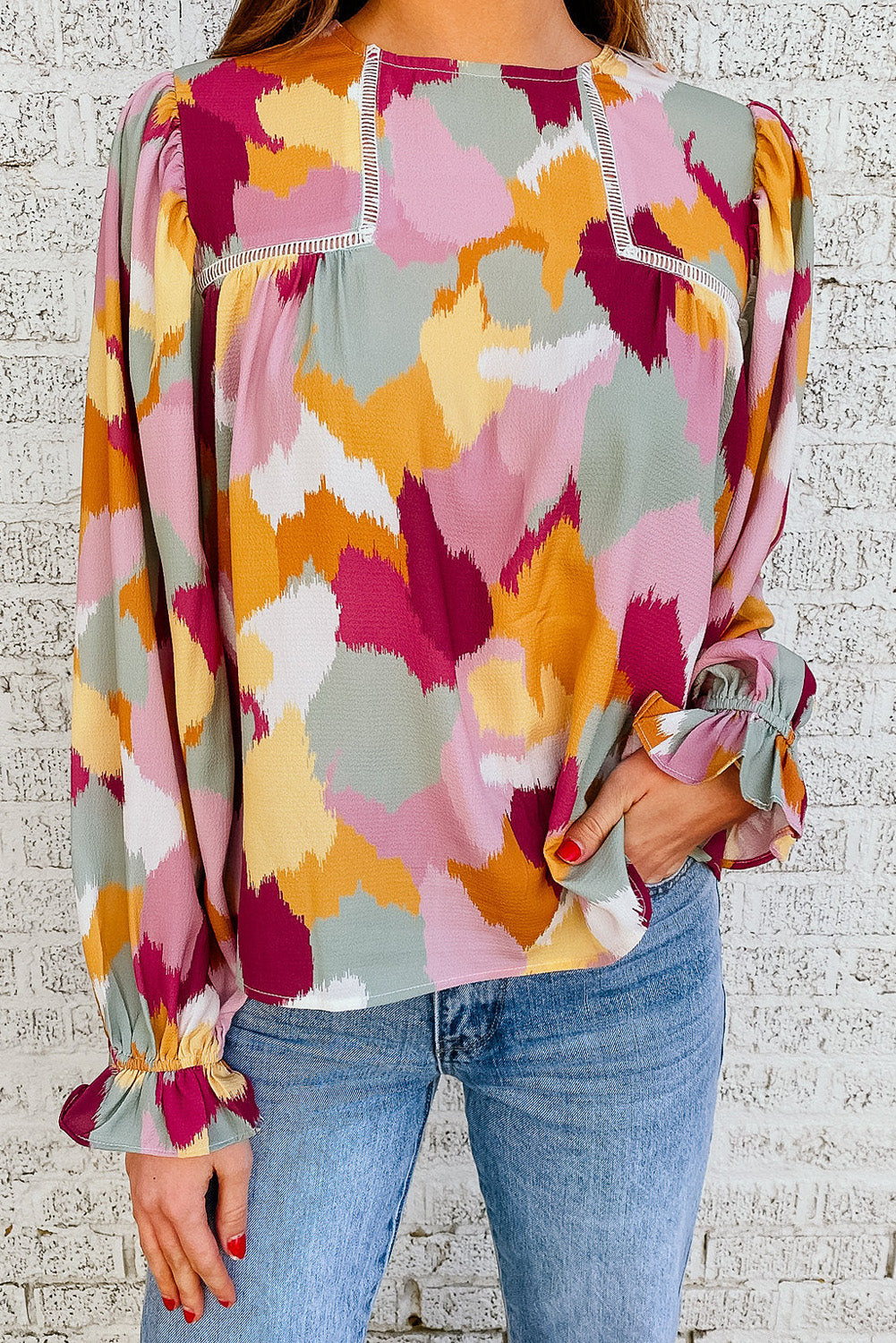 Blouse met lange mouwen en abstracte print