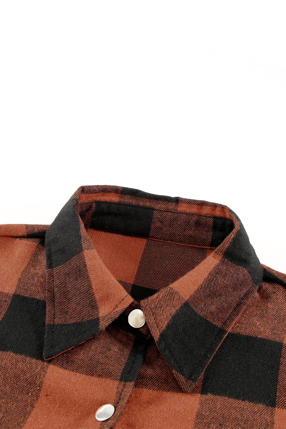 Brown Turn-down Collar Plaid Shirt Coat