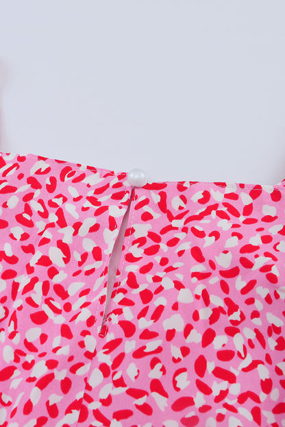 Roze luipaardprint mouwloze mini-jurk met tailleband