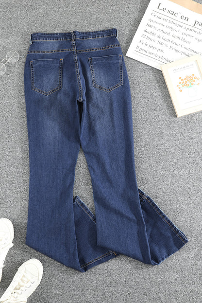 Mediumblauwe vintage wijde pijpen jeans