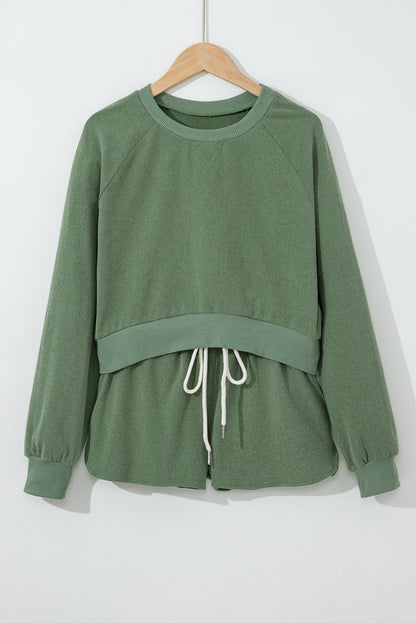 Ensemble deux pièces en polaire verte avec pull court et short