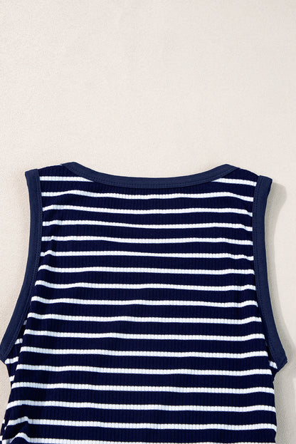 Black Stripe Contrast Round Neck Sleeveless Slim Top