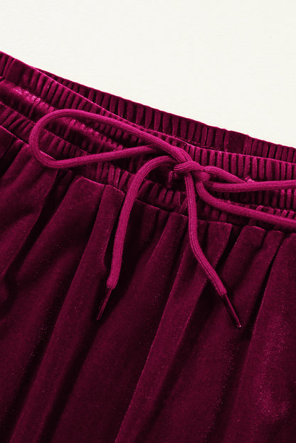 Burgundy Solid Drawstring Waist Wide Leg Pants