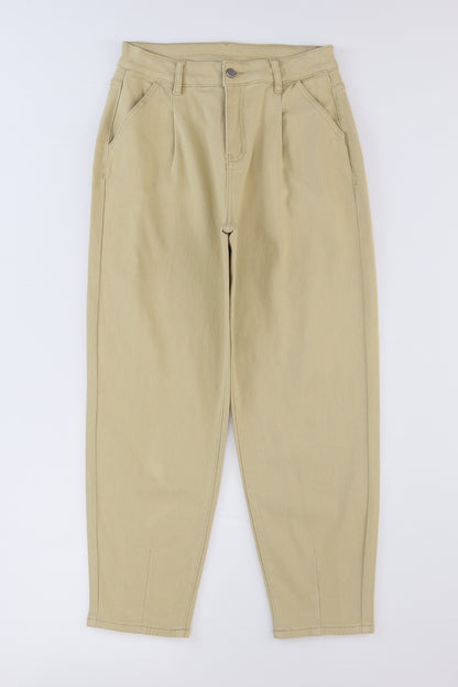 Khaki effen hoge taille casual broek