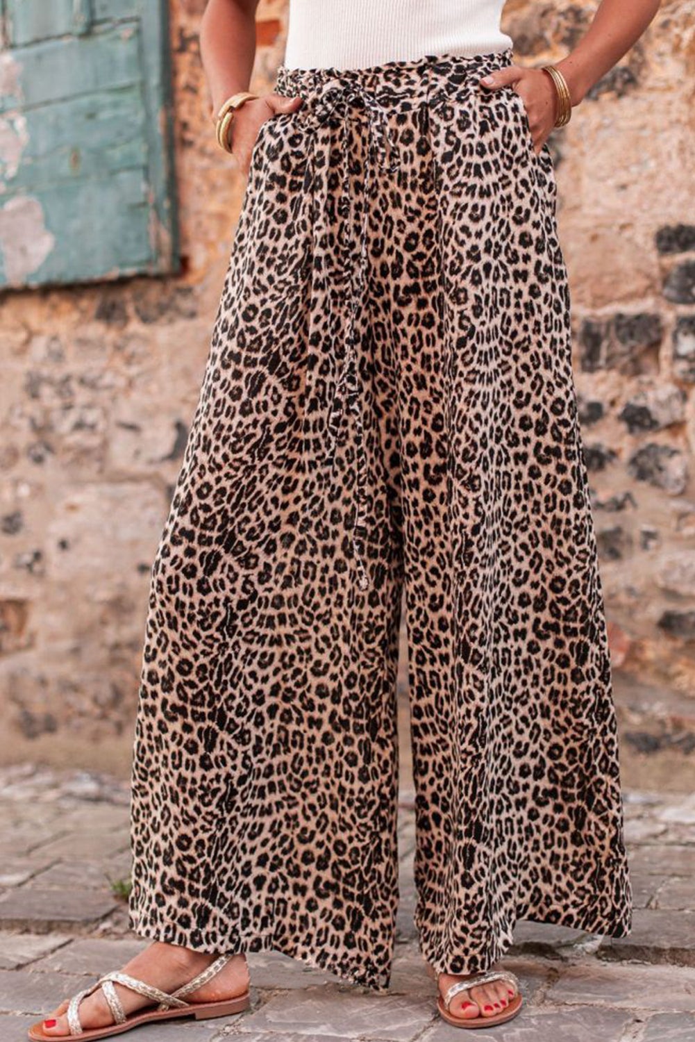 Desert Palm Boho Leopard Wijde Broek