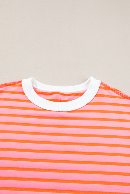 Oranje streep oversized contrasterende rand zichtbare naad hoog laag T-shirt