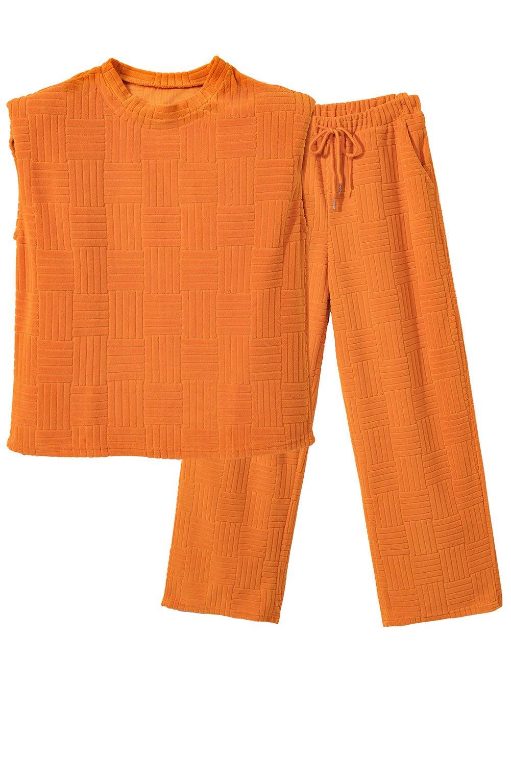 Set van oranje getextureerd tanktopje en wijde broek