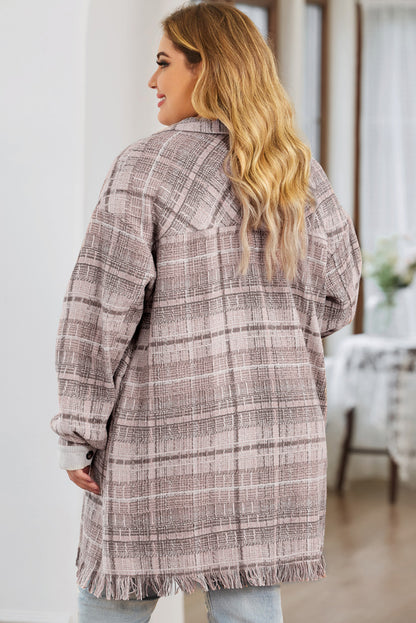 Roze Plus Size Macrame Plaid Jas