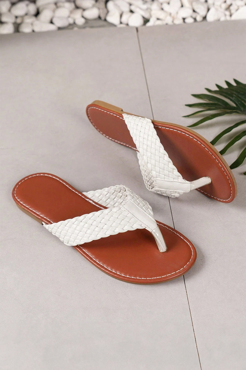 Chestnut Braided Strap PU Leather Flip Flop