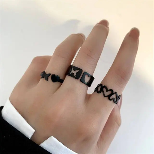 Party Black Ring Set