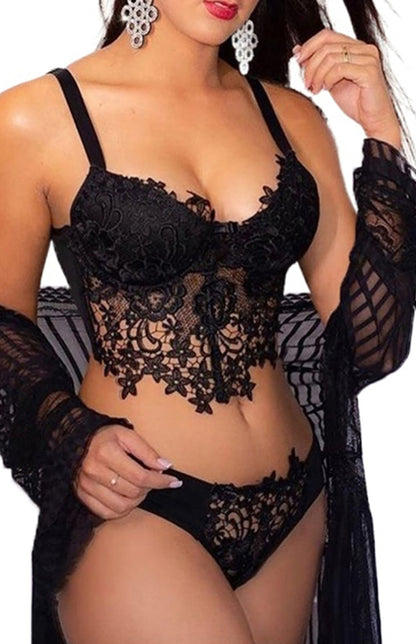 Spaghettibandjes gehaakt kant uitgehold bh string lingerie set 