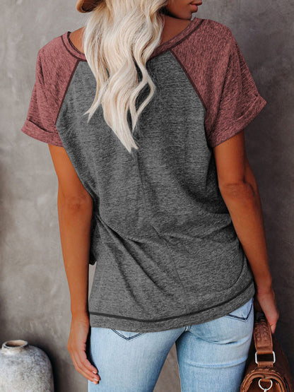 Dames Colorblock Casual Ronde Hals Korte Mouw T-shirt 