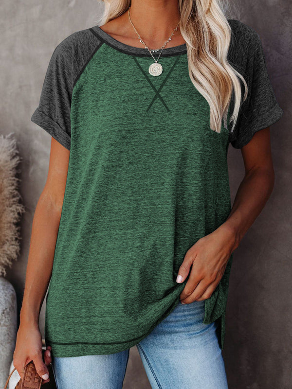 Dames Colorblock Casual Ronde Hals Korte Mouw T-shirt 